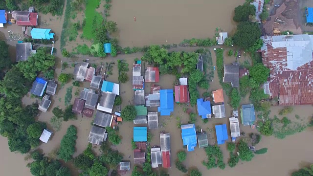 泰国大城府洪水鸟瞰图视频素材