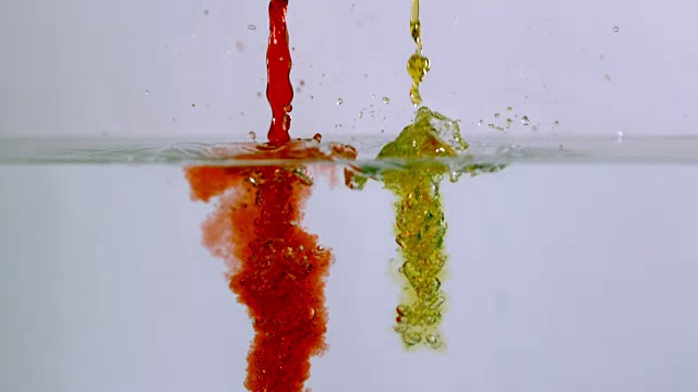 慢镜头红色和黄色的水流视频素材