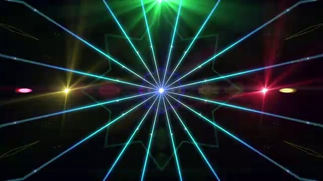 在同心圆旋转的抽象迷幻激光的循环动画。彩虹的光谱。迪斯科舞蹈和电子音乐背景。视频素材