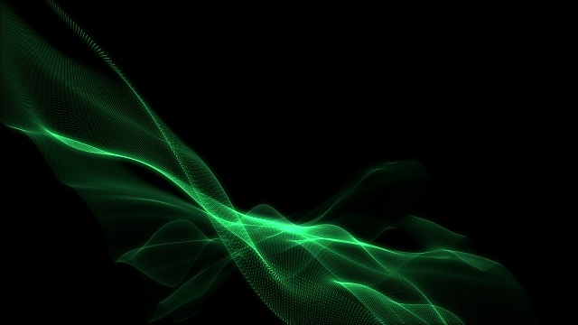 抽象的绿色未来能源波形在黑暗的背景视频素材