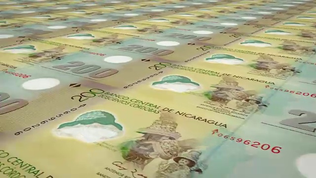 两百尼加拉瓜科尔多瓦钞票，现钞，循环视频下载