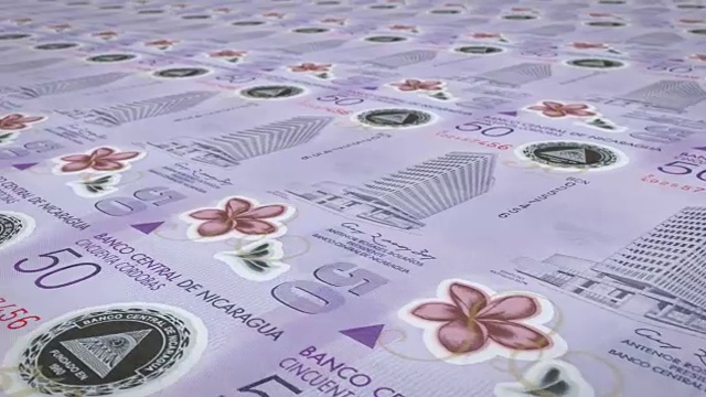 尼加拉瓜50个科尔多瓦的钞票，现金，循环视频下载
