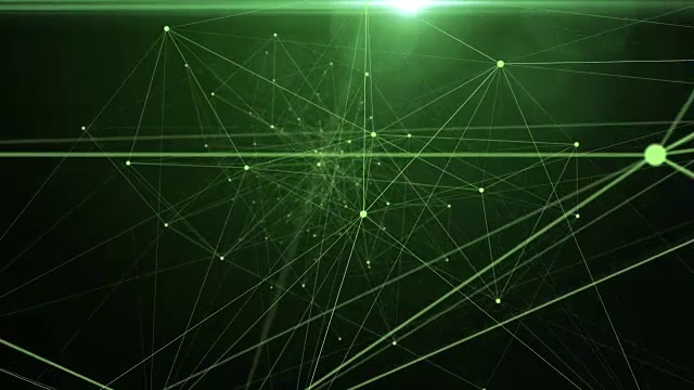 空间中的抽象数据连接。点连接在绿色渐变背景视频素材
