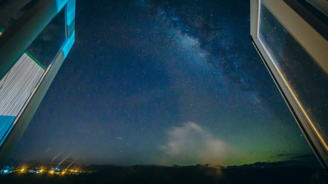 2017年8月13日4K延时银河系和流星雨观景窗视频素材