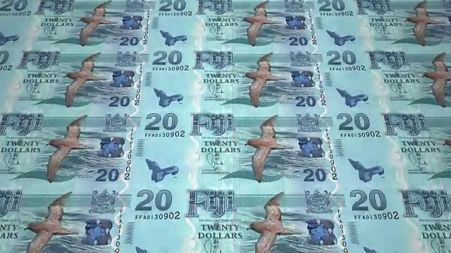 钞票上有斐济20元的滚动，现金钞票，循环视频下载