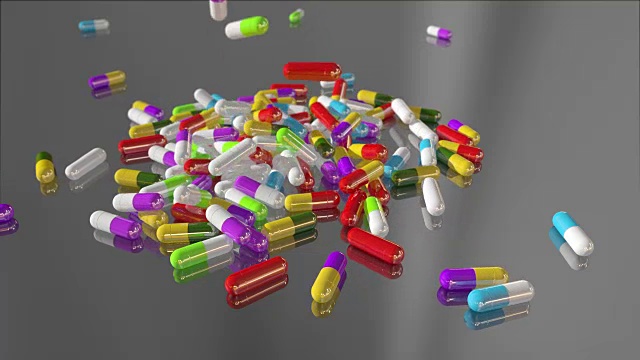 3D渲染多种颜色的医药药丸视频素材