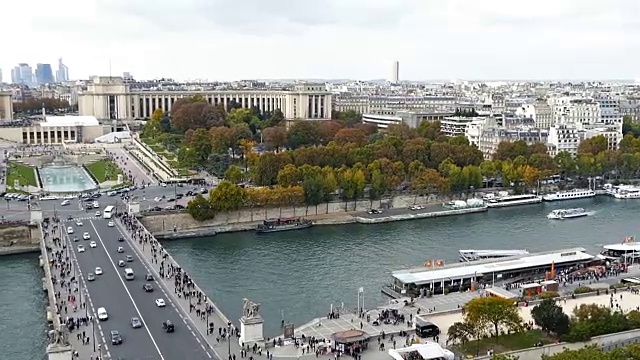 鸟瞰图塞纳河和特罗卡德罗在巴黎，法国视频素材