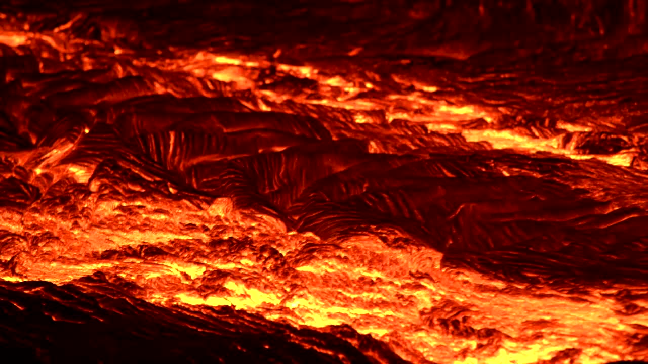 熔岩河7封闭的夜间发光的热流来自基拉韦厄活火山普乌火山口活火山岩浆视频下载