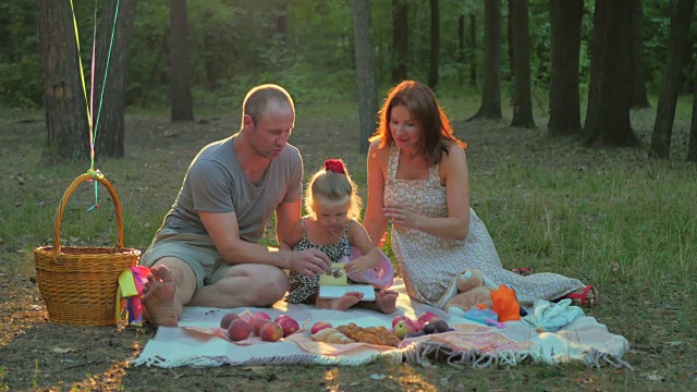 一家人在森林里野餐视频素材