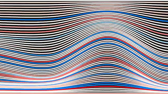 白色、红色和蓝色的抽象波浪条纹。循环动画背景。三维渲染视频下载