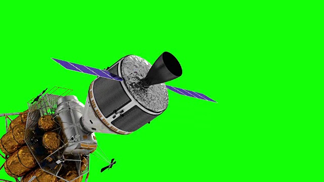 绿幕上乘员探索飞行器的飞行。视频素材