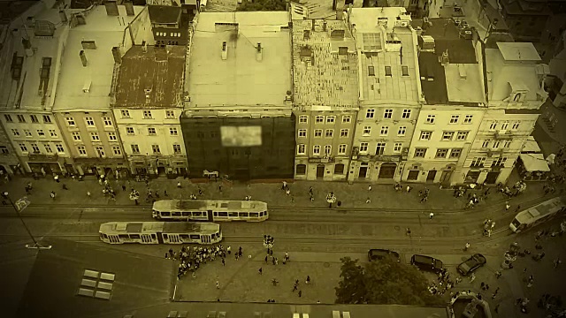 古城的历史，在乌克兰利沃夫首次开通有轨电车视频素材