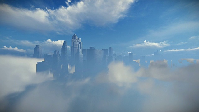 云雾之上的城市天际线，摄影车拍摄视频素材