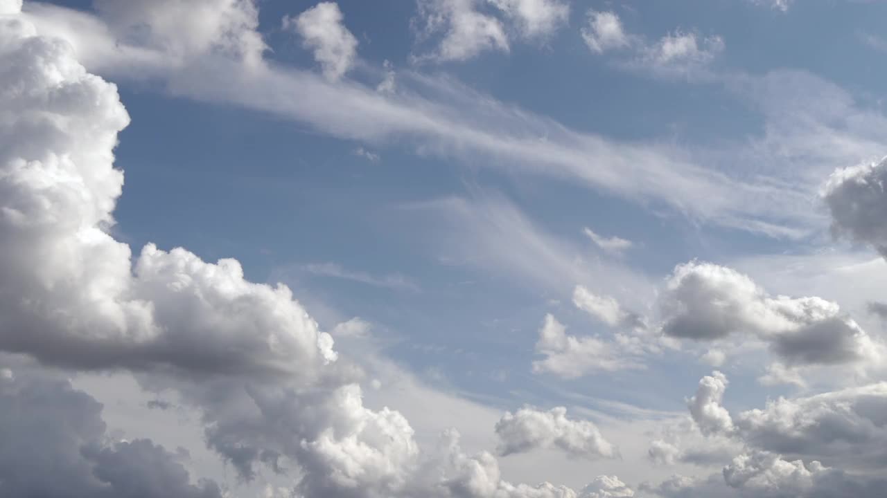 飞机在蓝天白云的映衬下飞行的时间流逝视频素材