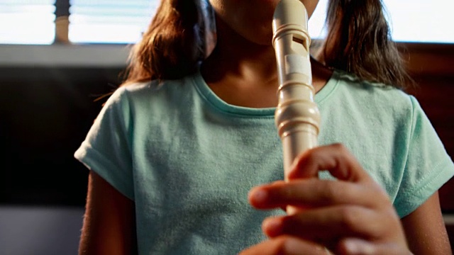 一个女生在音乐课上吹长笛视频下载