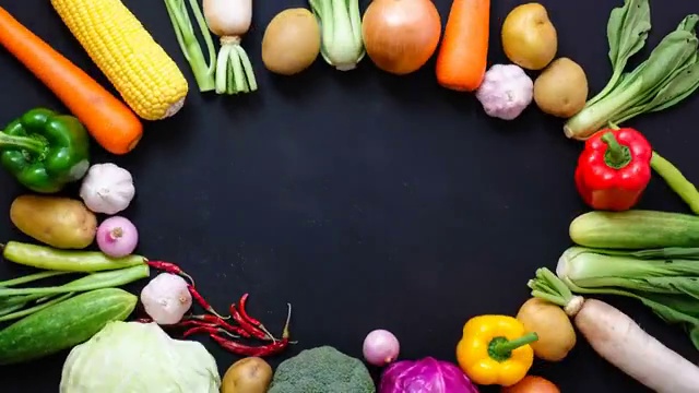 定格动画,留白,蔬菜,彩色背景视频素材