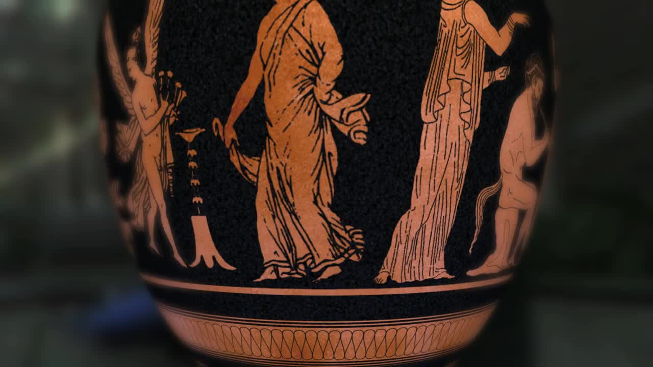 CU，古希腊陶瓷花瓶，代表女舞者视频下载