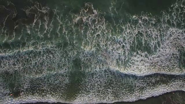 从空中俯瞰太平洋上一个孤独的游泳者，从Torrey Pines悬崖在拉霍亚/圣地亚哥加利福尼亚视频下载
