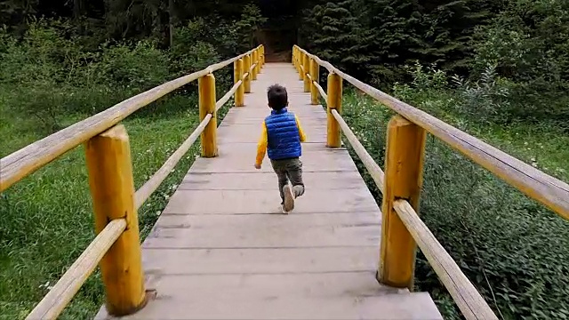 小男孩跑过桥视频素材