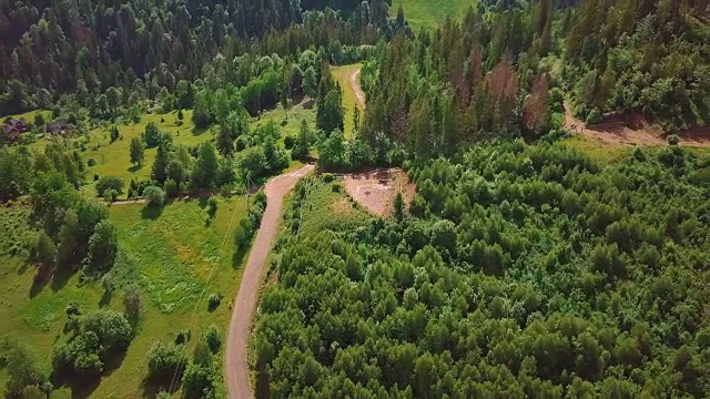 航空摄影山谷，山脉，松树，松针从高空的鹰的飞行视频素材