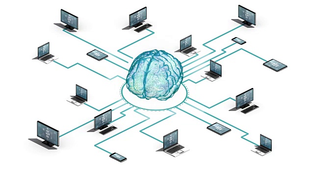 数字大脑连接连接服务器系统。物联网技术，3D立体观。视频下载