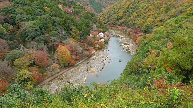 鸟瞰图秋桂河从岚山的观点，日本京都视频素材