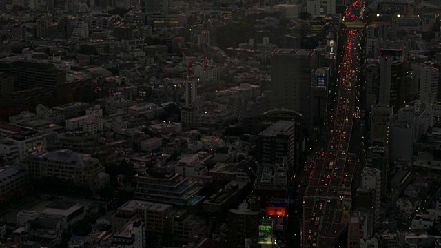 日落时分以富士山为背景的东京城市景色视频素材