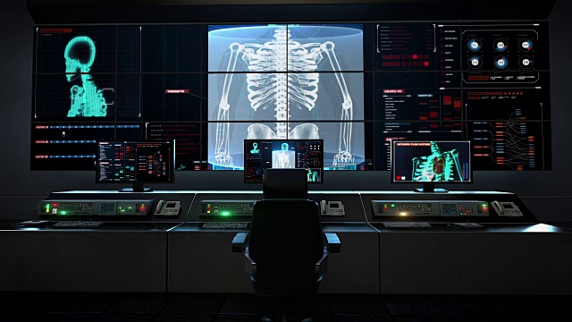 人体医疗中心，主控制室，人体骨骼结构，骨骼系统数字化显示。视频下载