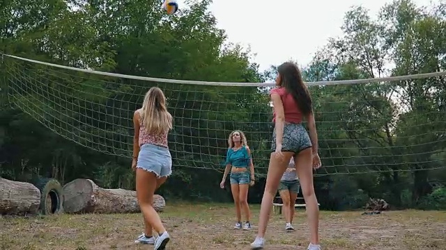 朋友们在公园里打排球视频下载