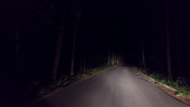 夜间驾驶在乡村森林的乡村道路上视频素材