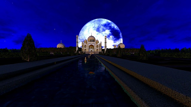 3D泰姬陵与大月亮的背景视频素材