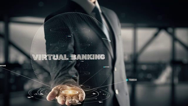 虚拟银行与全息商人的概念视频素材