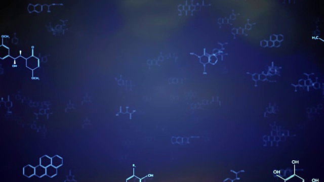 化学概念。通过化学分子和分子式。3D渲染无缝循环动画。视频下载