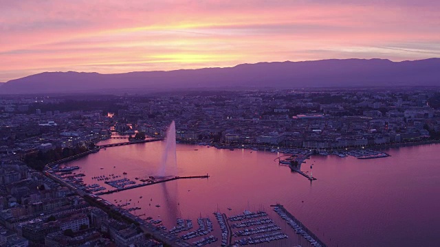 美丽的空中拍摄的日落日内瓦视频下载