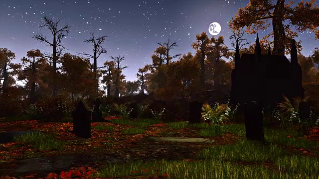 阴森森的夜森林里的老墓地视频素材
