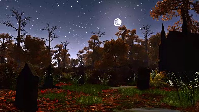 月光之夜被遗弃的阴森的墓地视频素材
