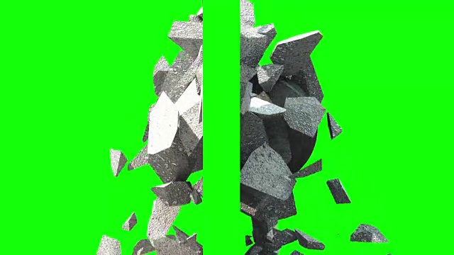 金属破碎球粉碎了墙。侧视图。绿色的屏幕。视频素材