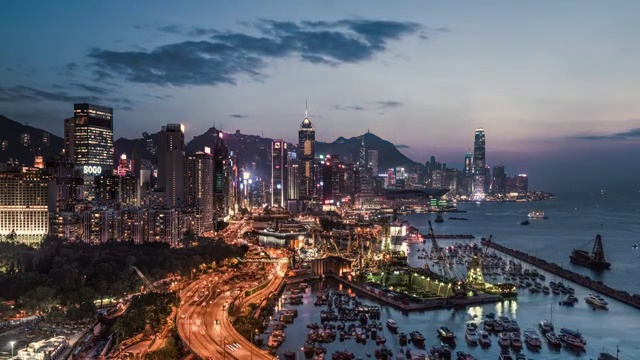 时间流逝的香港岛天际线和金融区视频下载