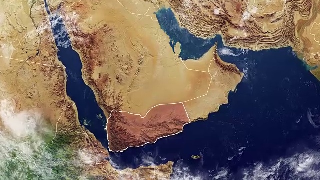 也门地图和边界，中东，阿拉伯半岛的物理地图，地图与浮雕和山脉视频素材