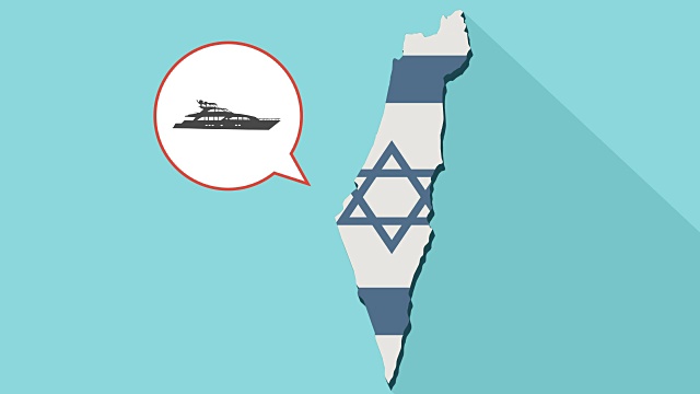 动画的长阴影以色列地图与它的旗帜和漫画气球与游艇视频下载