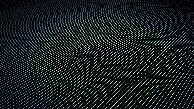抽象背景与波浪色线。霓虹线在表面产生涟漪动画。动画的无缝循环。视频素材