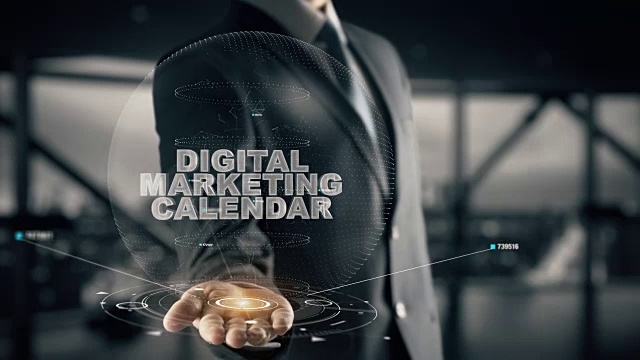 数字营销日历与全息商人的概念视频素材