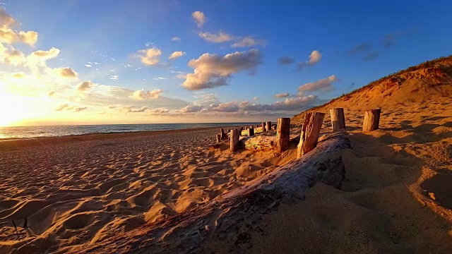 延时摄影：Lit-et-Mixe 海滩，日落视频下载