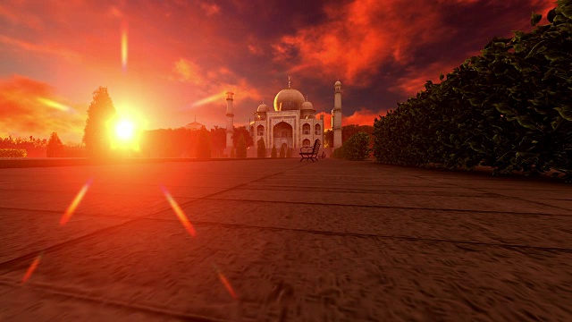 夕阳下的泰姬陵美丽的景色视频素材