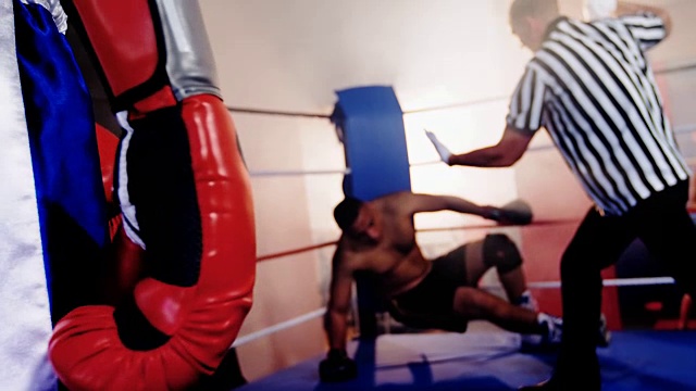 两个拳击手在拳击台上搏斗视频素材