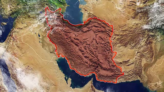 伊朗地图和边界，中东，阿拉伯半岛的物理地图，地图与浮雕和山脉视频素材