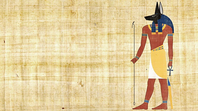 埃及的死神阿努比斯在纸莎草纸背景下视频下载