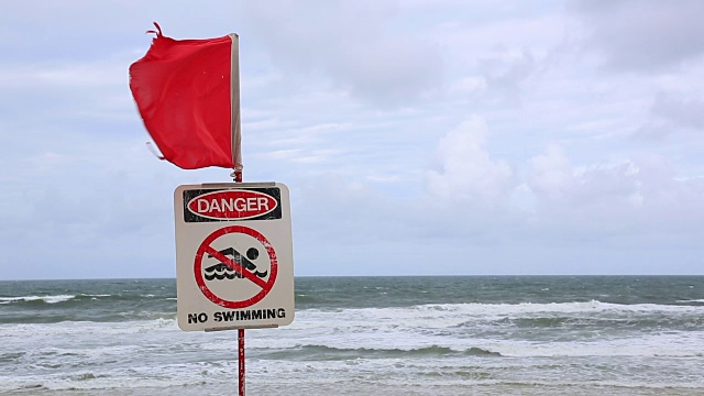 旅游Cinemagraph的一个封闭的海滩标志上的危险的海滩，澳大利亚视频下载