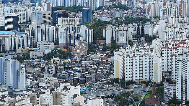 鸟瞰图首尔城市天际线，韩国首尔视频下载