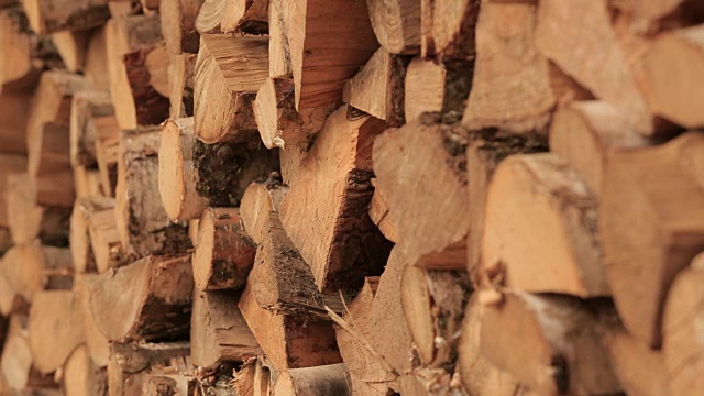 装满劈柴的一堆木头视频素材
